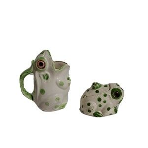 Vintage J S N Y Ceramic Frog Creamer & Lidded Sugar Bowl Japan Nice